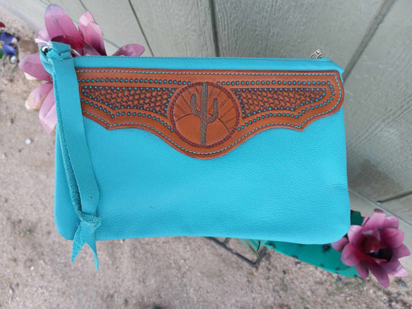 Turquoise Cactus Wristlet
