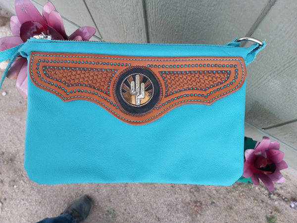 Turquoise Cactus Wristlet