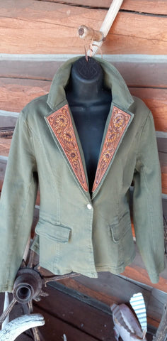 Green denim blazer